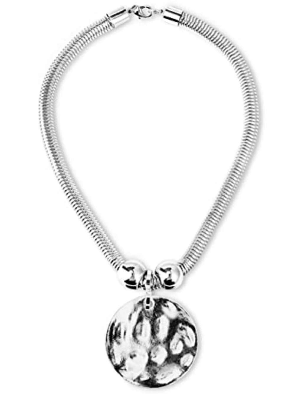 Silver‎ Hammered Metal Statement Necklace Set with Lobster Clasp Closure